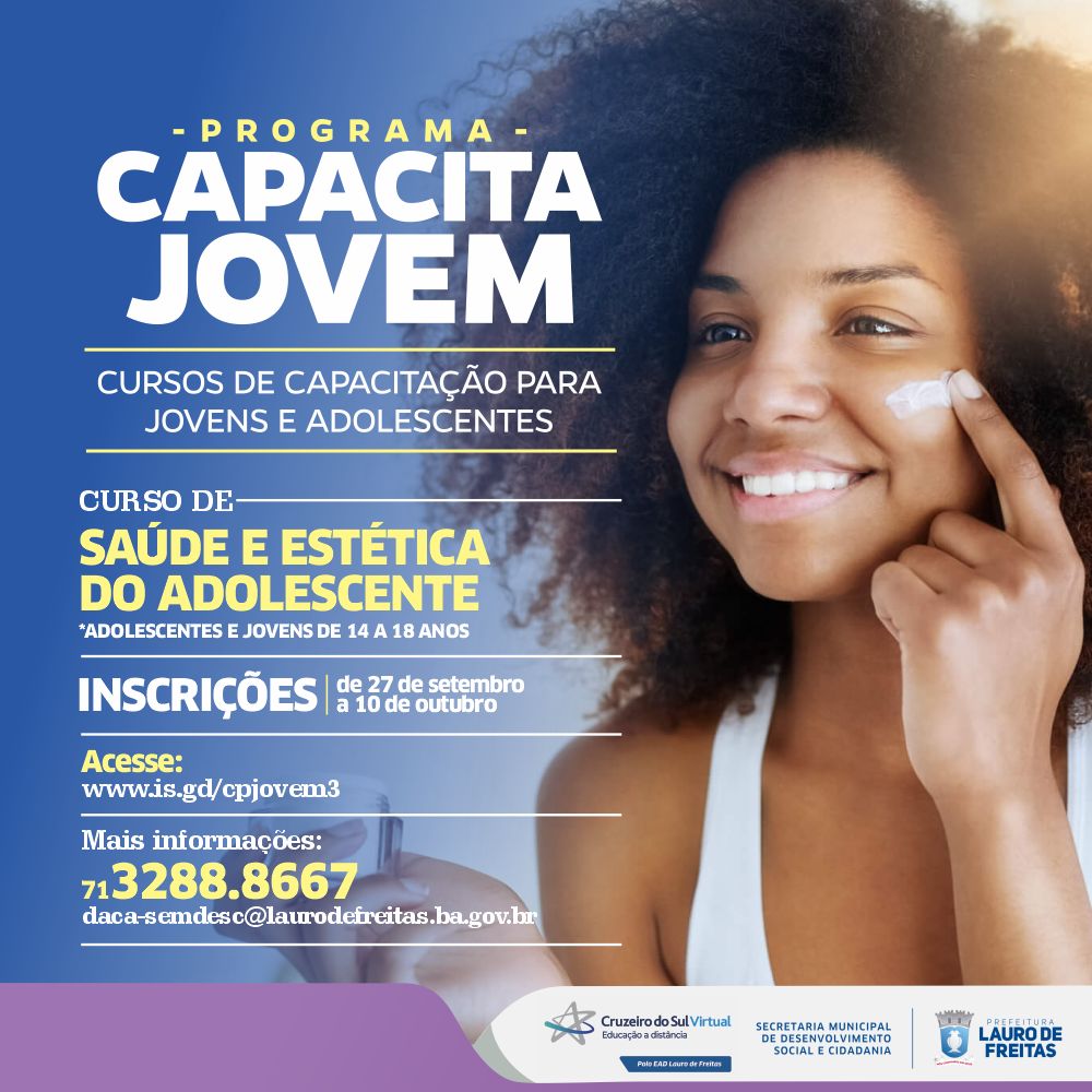 Capacita jovem abre inscrições para o curso de ‘Saúde e Estética do Adolescente’ nesta segunda(27)